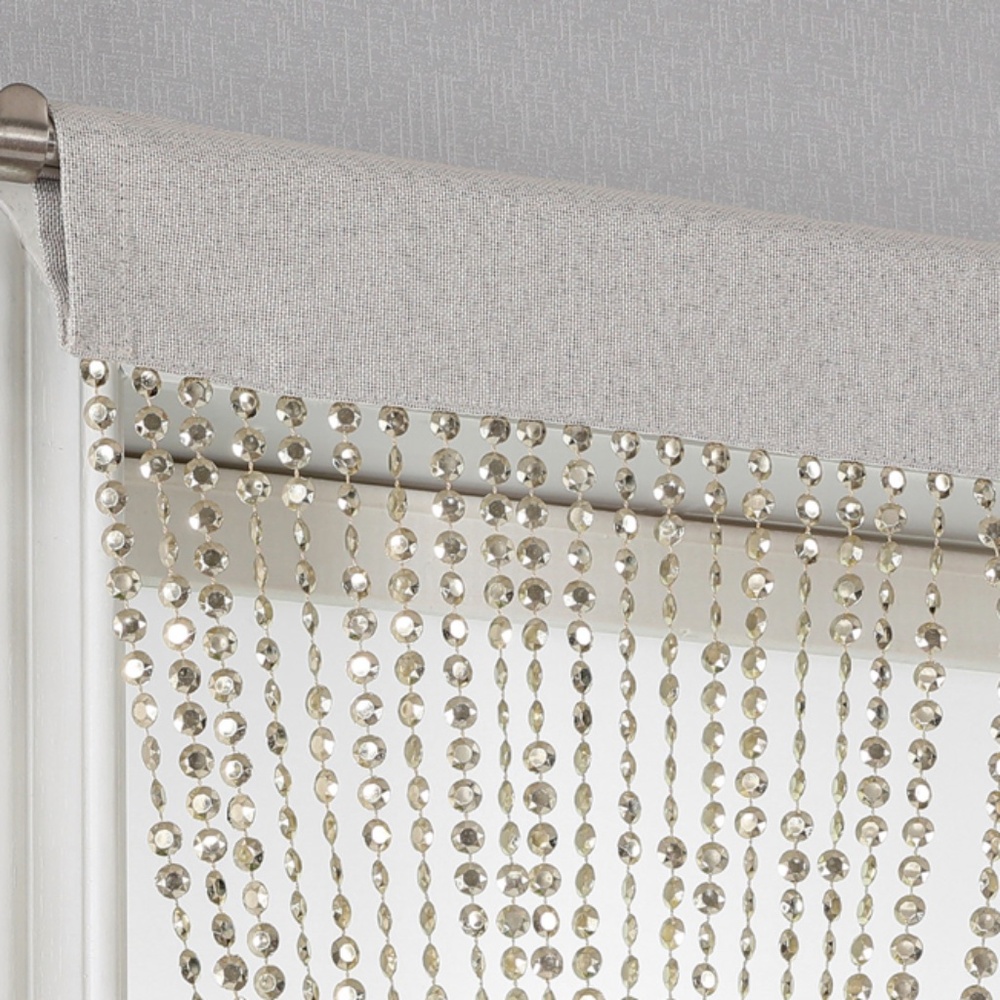 NEW Beaded Valance Swag "Luna" Gold Diamonds 42" x 20" | Taupe Fabric Top - Picture 4 of 7